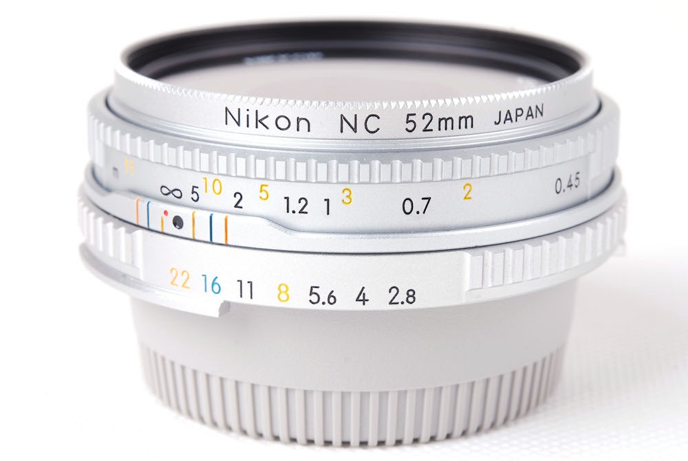 【美品】Nikon/ニコン Nikkor 45/2.8 P AI-Sマウント シルバーMFレンズ HN-35フード付