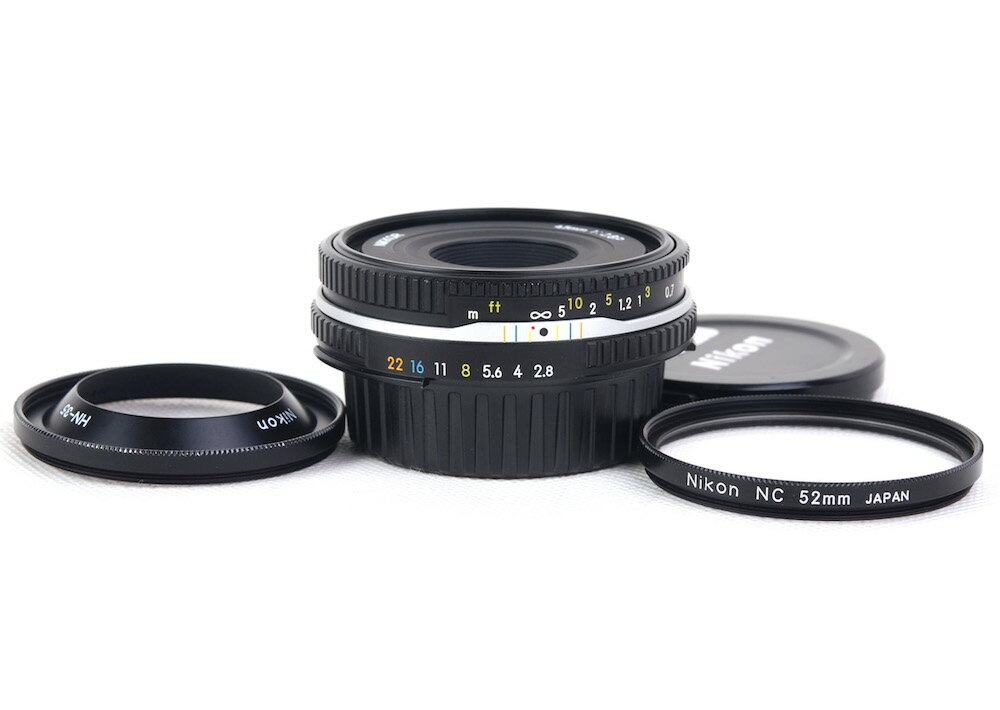 【美品】Nikon/ニコン Nikkor/ニッコール 45mm F2.8 P AI-Sマウント ブラック MF レンズ HN-35フード付