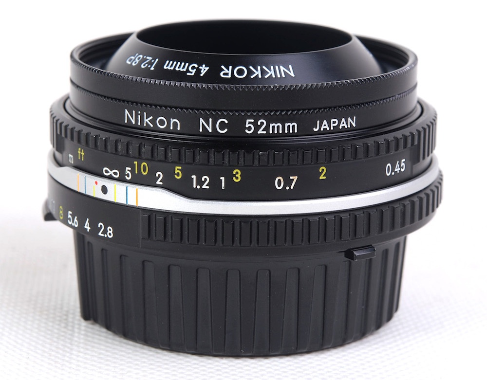 【美品】Nikon/ニコン Nikkor/ニッコール 45mm F2.8 P AI-Sマウント ブラック MF レンズ HN-35フード付