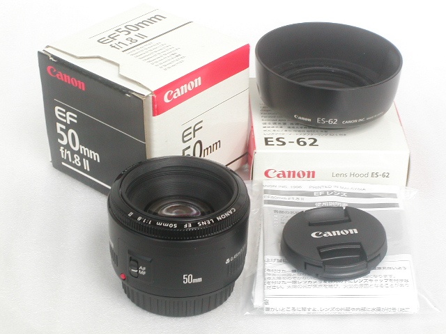 EF 50mm 1：1.8 II     W/ Hood  (ES-62 アダプターリング 62L 付き)