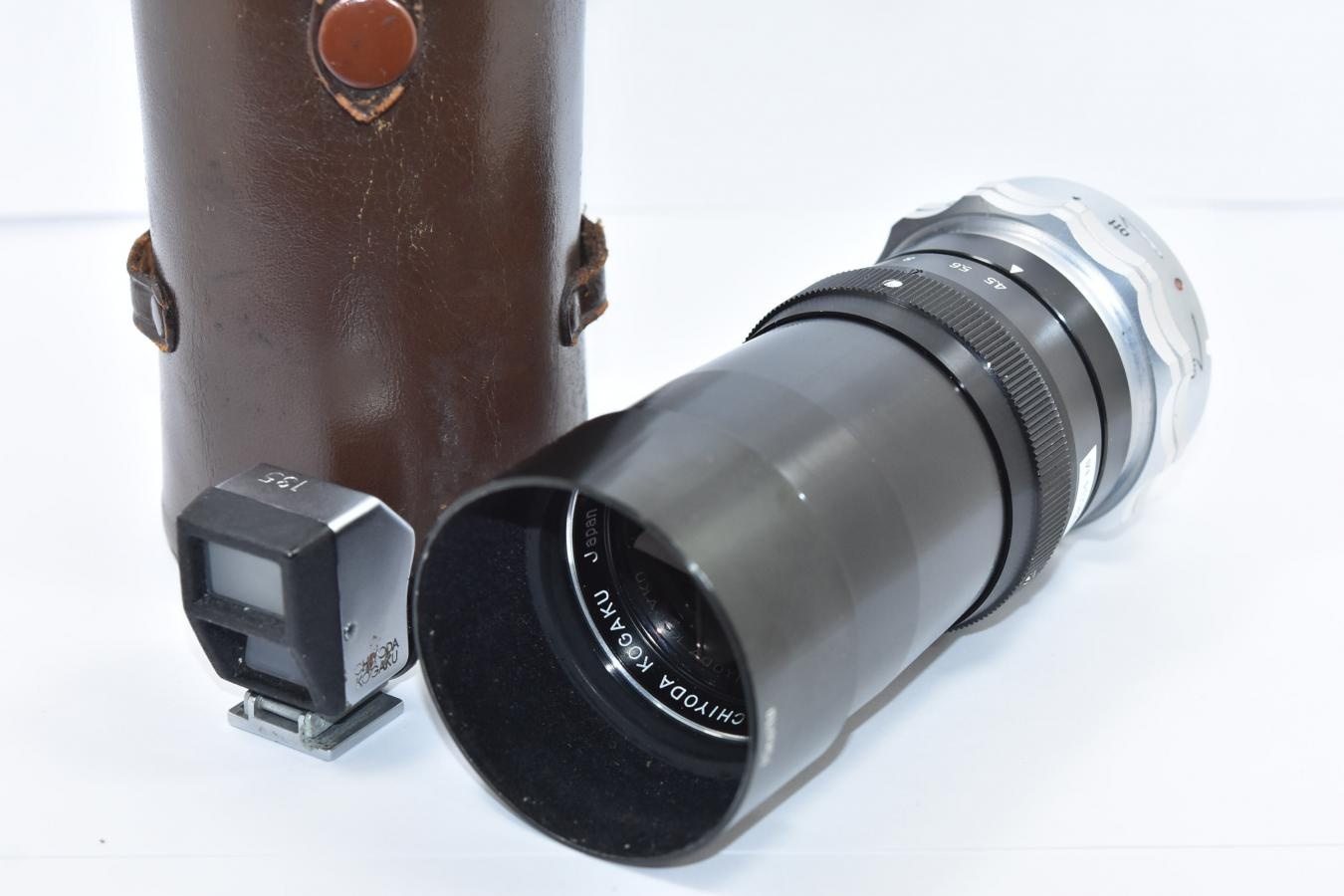 【希 少】CHIYODA KOGAKU TELE ROKKOR 13.5cm F4.5 純正専用ファインダー、フード、ケース付 【MINOLTA SUPER A用交換レンズ】