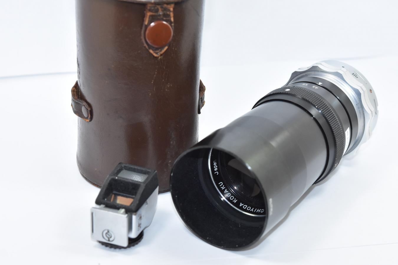 【希 少】CHIYODA KOGAKU TELE ROKKOR 13.5cm F4.5 純正専用ファインダー、フード、ケース付 【MINOLTA SUPER A用交換レンズ】