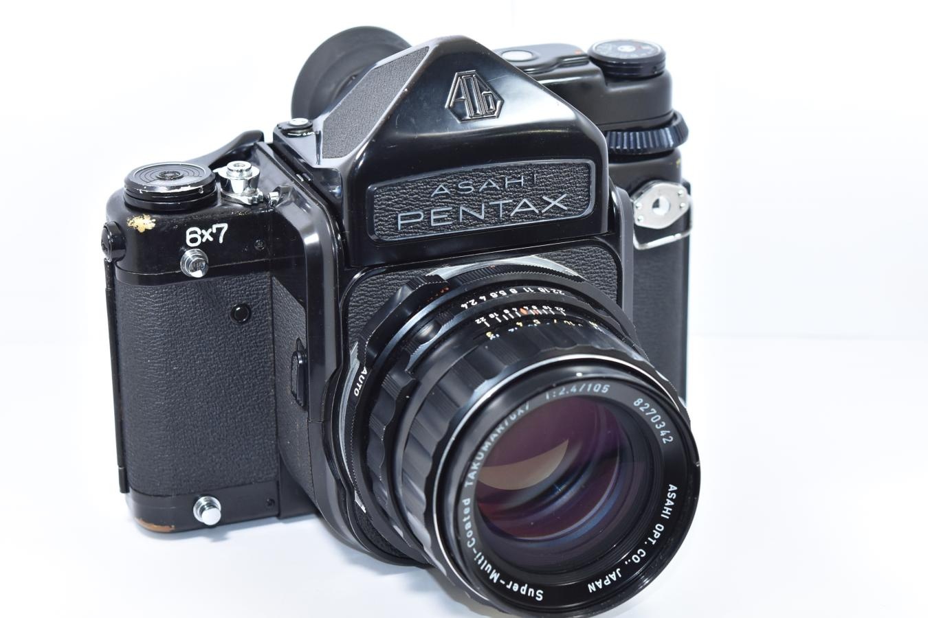 PENTAX 6×7 ミラーアップ TTL Super-Multi-Coated TAKUMAR/6×7 105/2.4付 モルト交換済 【ストラップ金具付】