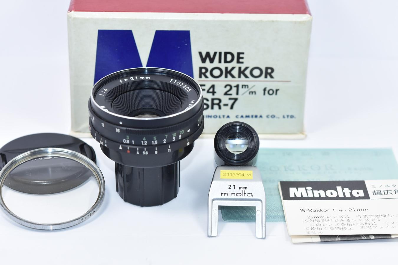 【希 少】MINOLTA W.ROKKOR-QH 21mm F4 【純正ファインダー、フィルター、元箱付】