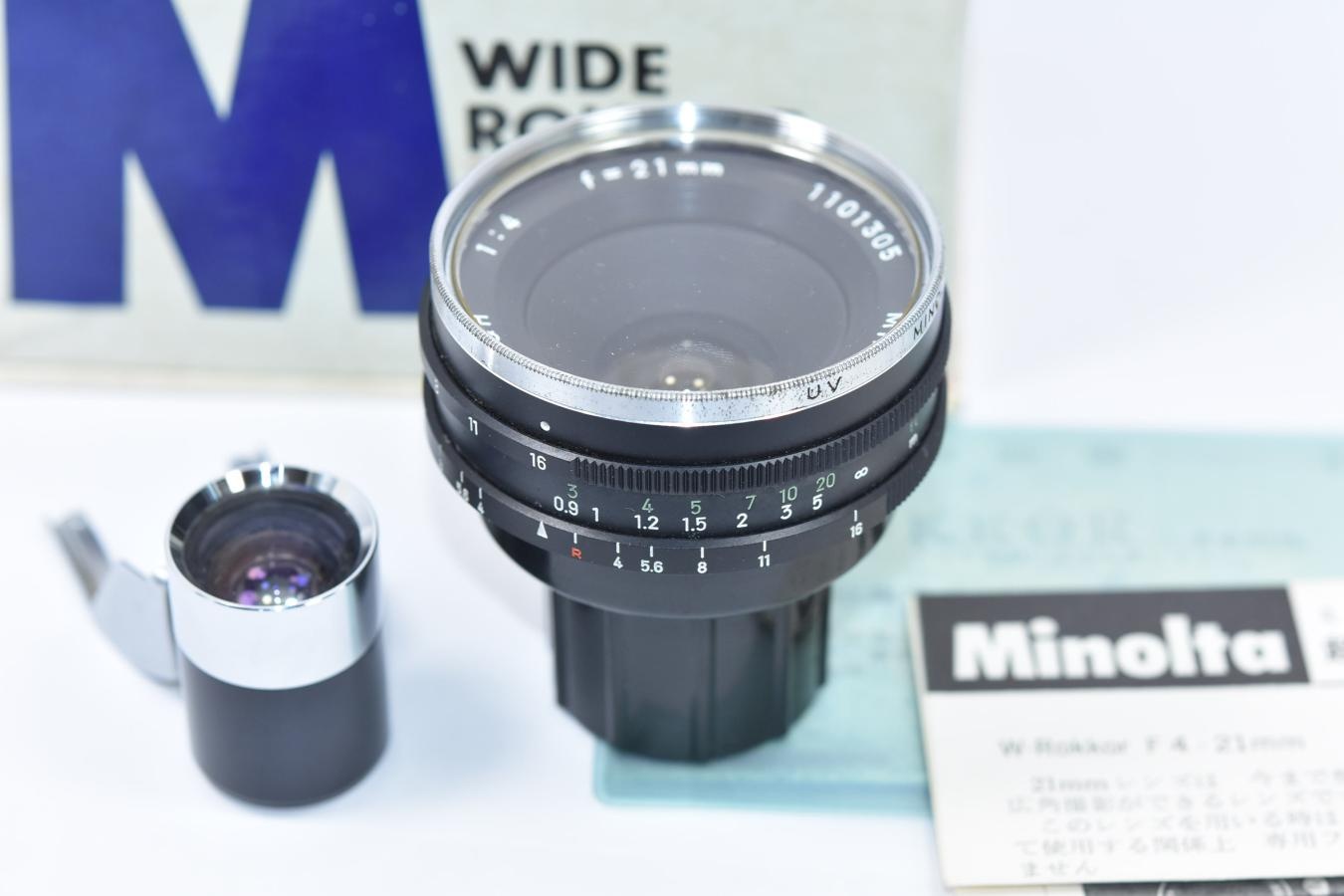 【希 少】MINOLTA W.ROKKOR-QH 21mm F4 【純正ファインダー、フィルター、元箱付】