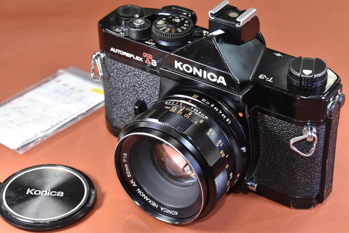 KONICA AUTOREFLEX T3 ブラック HEXANON AR 52/1.8付 【ボディモルト交換済 レンズ整備済 純正アクセサリーシュー付】