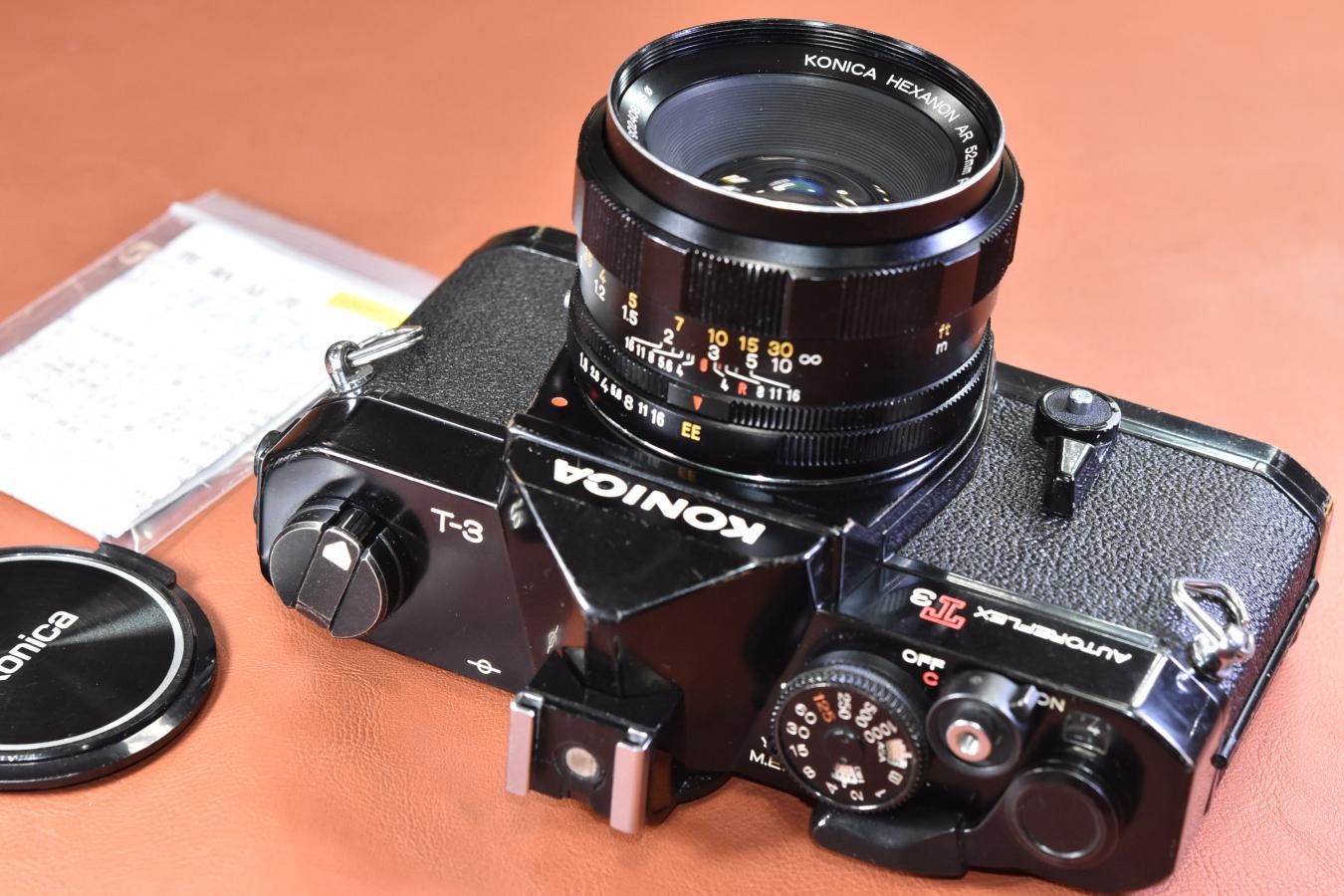 KONICA AUTOREFLEX T3 ブラック HEXANON AR 52/1.8付 【ボディモルト交換済 レンズ整備済 純正アクセサリーシュー付】