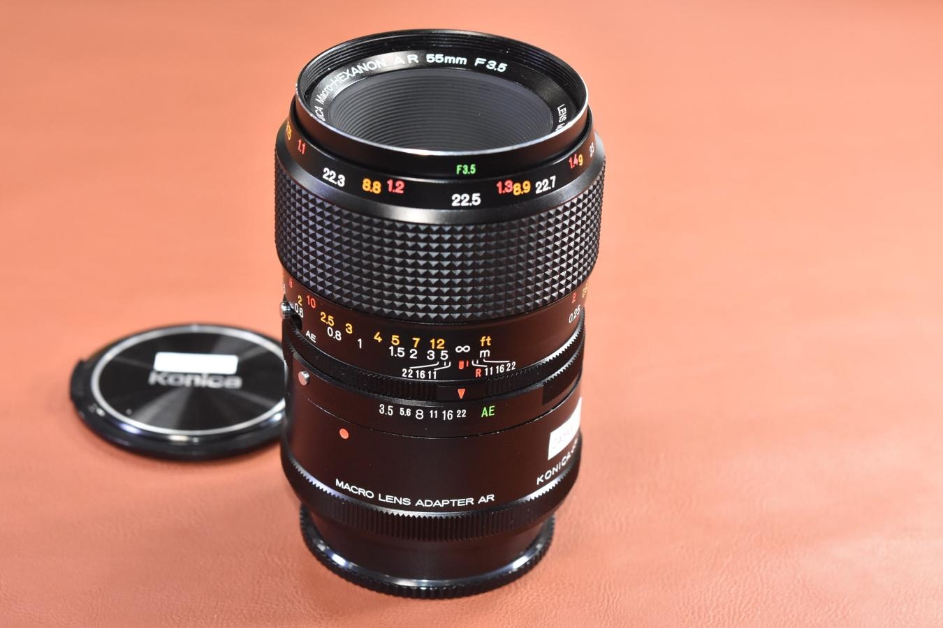 KONICA Macro-HEXANON AR 55mm F3.5 【MACRO LENS ADAPTER AR付】※キレイな物をお探しの方必見!!自信ありの逸品!!
