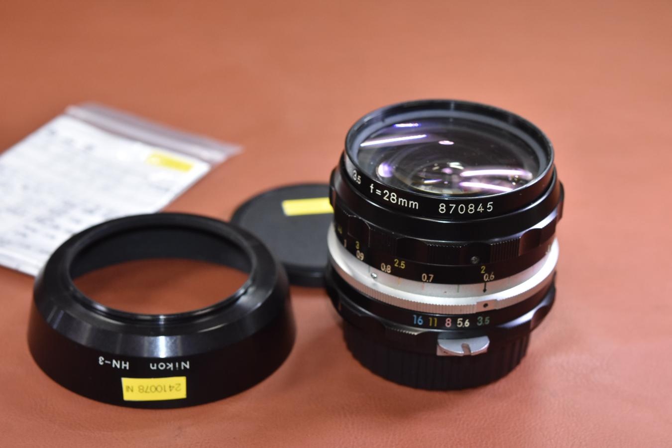 Nikon NIKKOR-H・C  Auto 28mm F3.5 整備済 【純正メタルフードHN-3付】