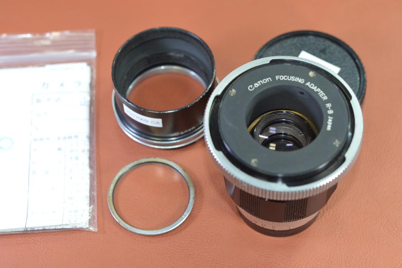 【希 少】Canon 100mm F3.5 整備済 純正フィルター、フード付 【Canon FOCUSING ADAPTER R-8付】