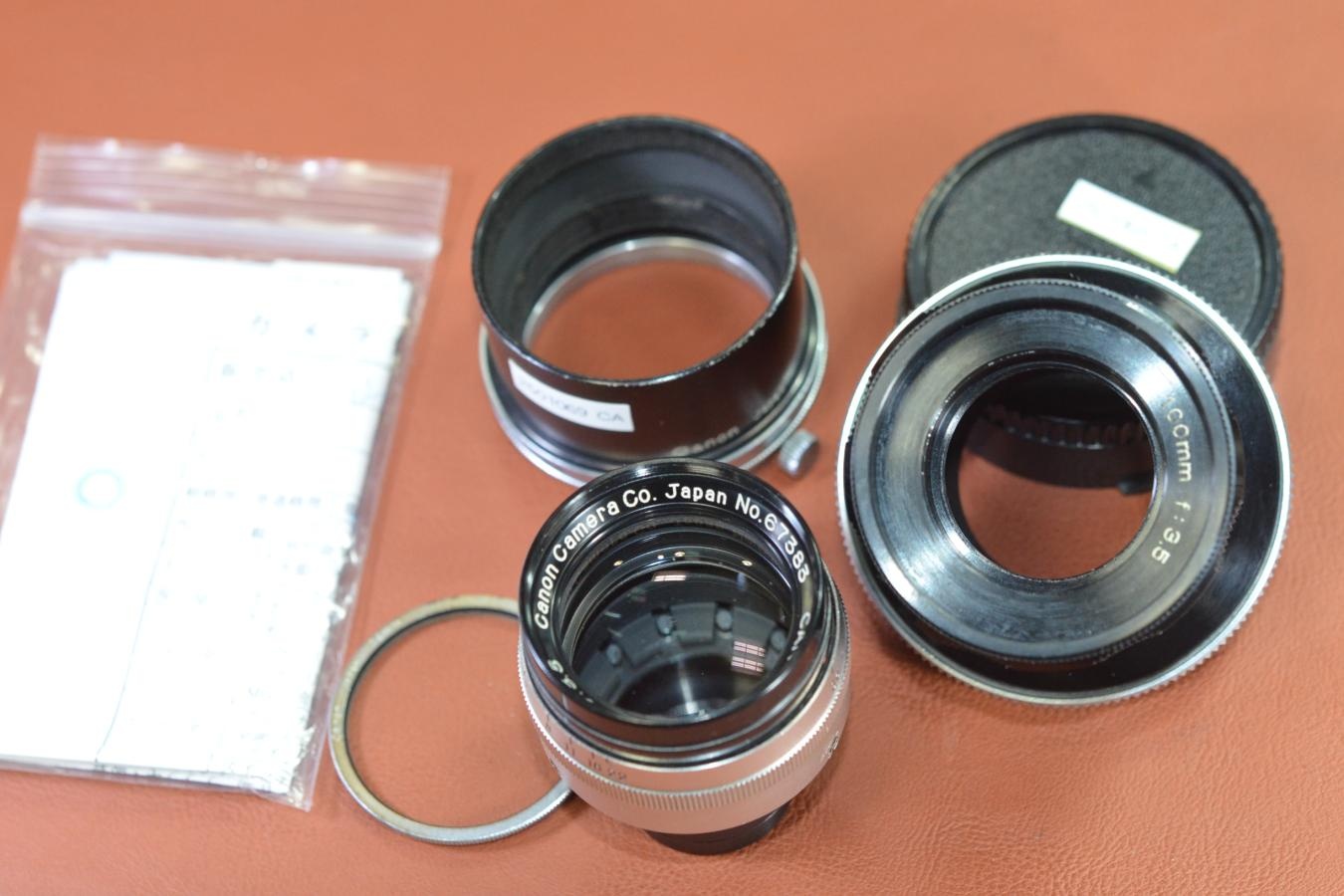 【希 少】Canon 100mm F3.5 整備済 純正フィルター、フード付 【Canon FOCUSING ADAPTER R-8付】