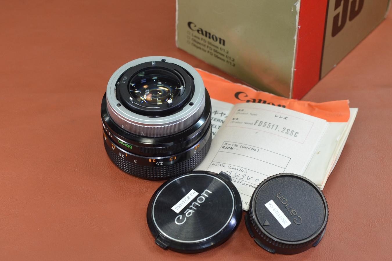 【コレクション向け】Canon FD 55mm F1.2 S.S.C. 元箱付一式【キレイな物をお探しの方必見!!自信ありの逸品!!】