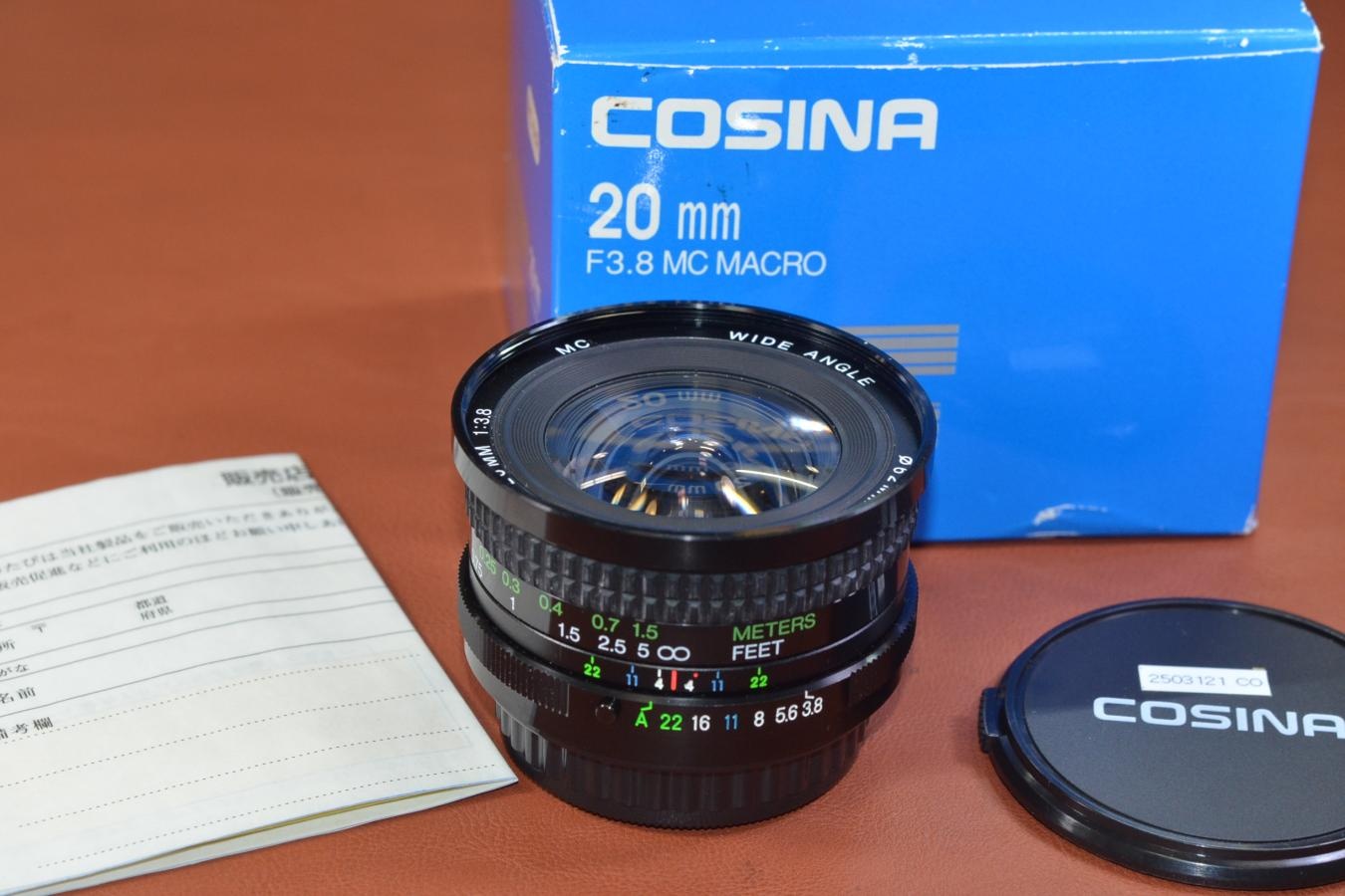 COSINA 20mm F3.8 MC WIDE ANGLE 元箱付一式 PENTAX Kマウントレンズ【キレイな物をお探しの方必見!!自信ありの逸品!!】