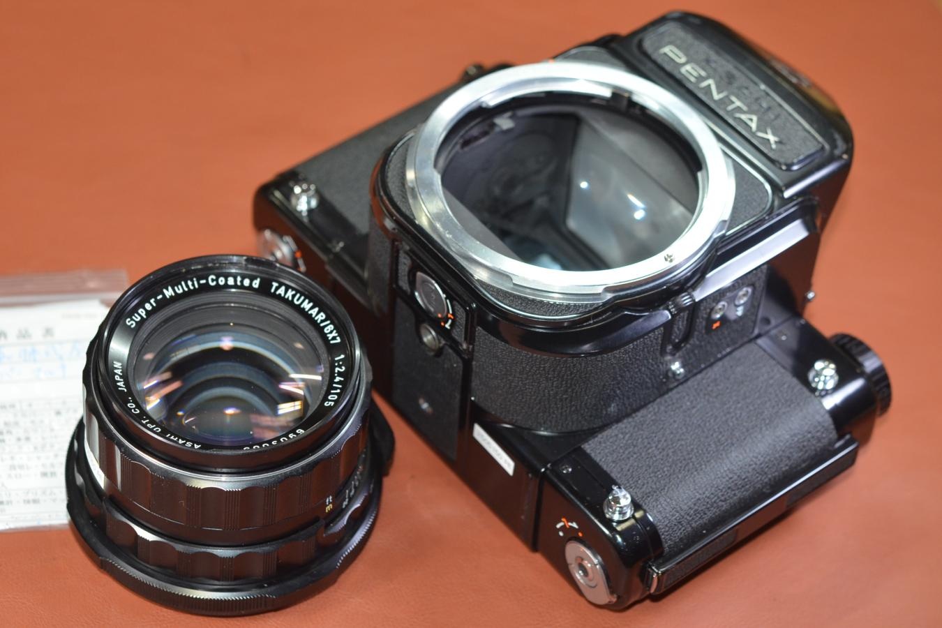 PENTAX 6×7 アイレベルミラーアップ Super-Multi-Coated TAKUMAR/6×7 105/2.4付 【レンズ整備済 ボディモルト交換済】