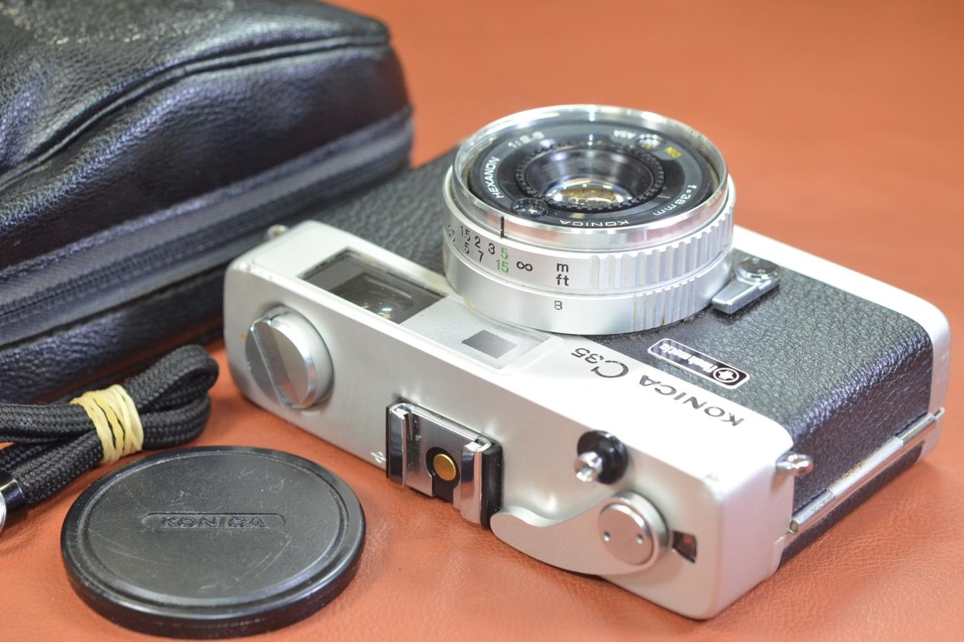 KONICA C35 flash matic Silver モルト交換済 純正ケース、ストラップ付【KONICA HEXANON 38/2.8 レンズ搭載】