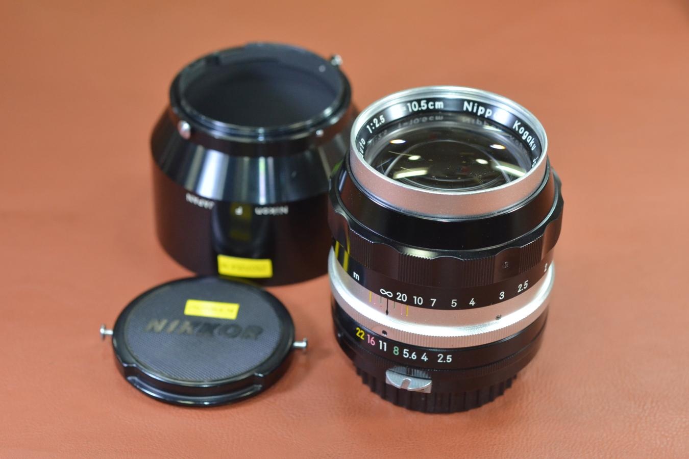 Nippon Kogaku NIKKOR-P Auto 10.5cm F2.5 【純正メタルフードcm表示・Nikon F刻印付】※キレイな物をお探しの方必見!!自信ありの逸品!!