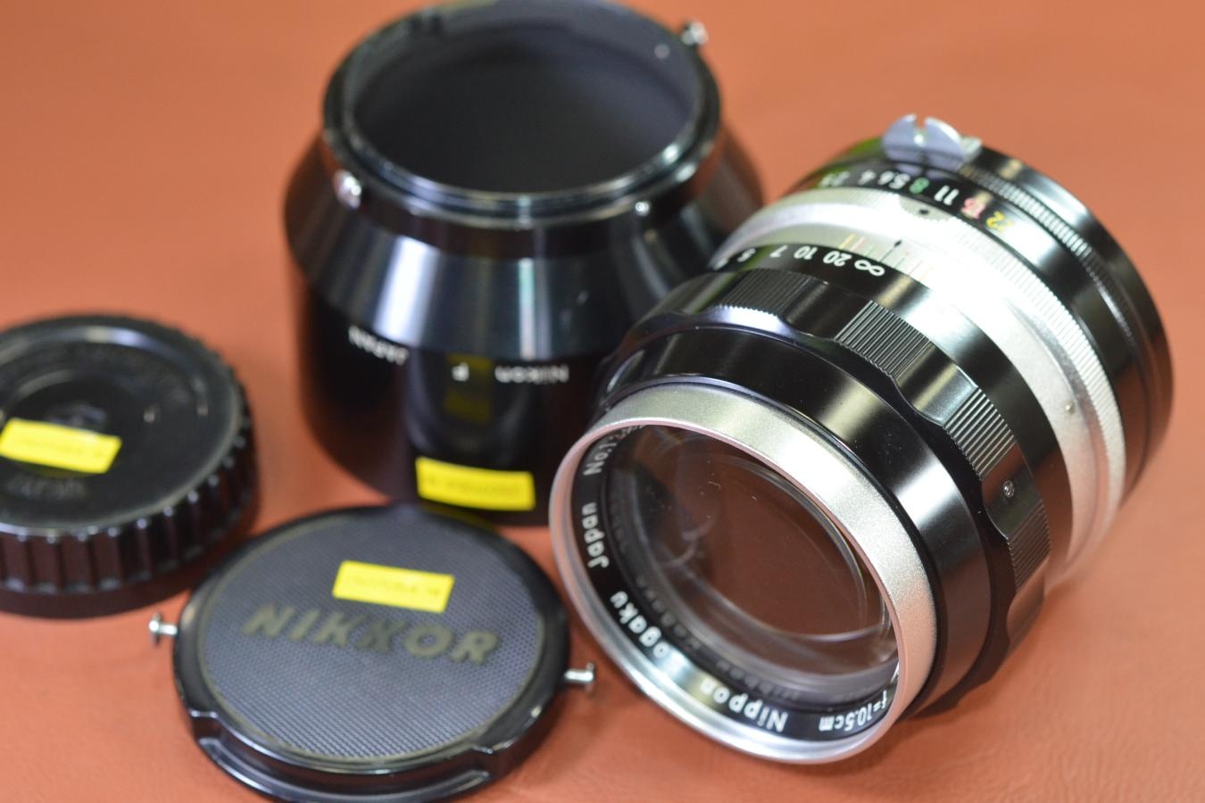 Nippon Kogaku NIKKOR-P Auto 10.5cm F2.5 【純正メタルフードcm表示・Nikon F刻印付】※キレイな物をお探しの方必見!!自信ありの逸品!!