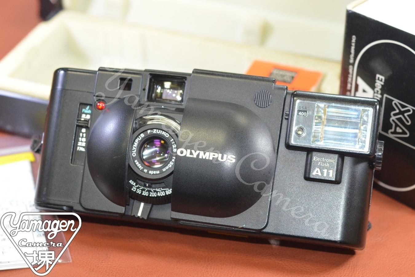OLYMPUS XA Black Electronic Flash A11付 整備済 元箱付一式 【OLYMPUS D.ZUIKO 35/2.8 レンズ搭載】