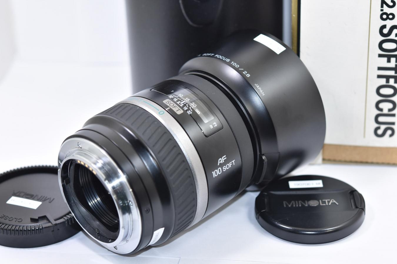 【希 少】 MINOLTA AF SOFT FOCUS 100mm F2.8 【純正フード、ケース、元箱付一式】