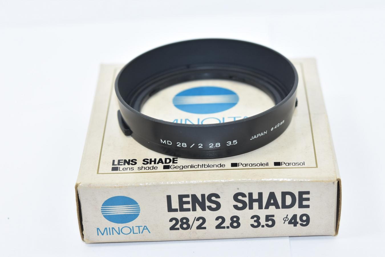 MINOLTA NEW MD 28/2、28/2.8、28/3.5用フード 【49mm口径フード 元箱付】