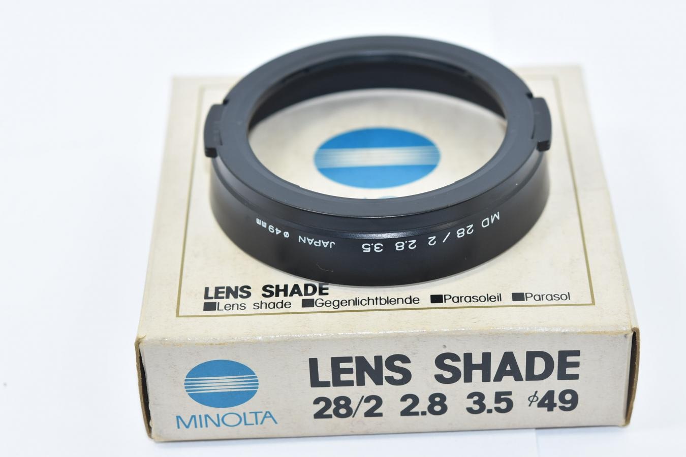 MINOLTA NEW MD 28/2、28/2.8、28/3.5用フード 【49mm口径フード 元箱付】