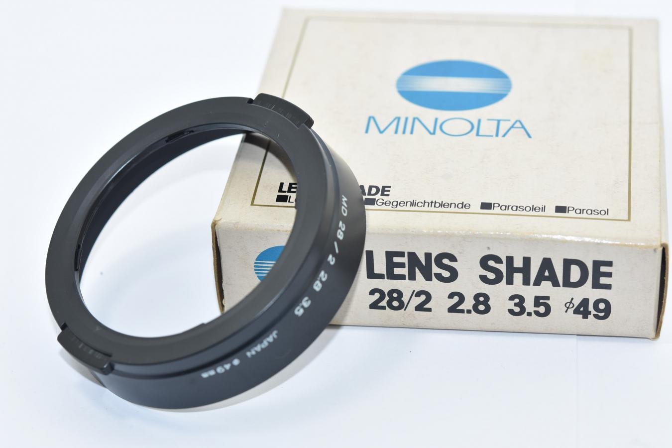 MINOLTA NEW MD 28/2、28/2.8、28/3.5用フード 【49mm口径フード 元箱付】
