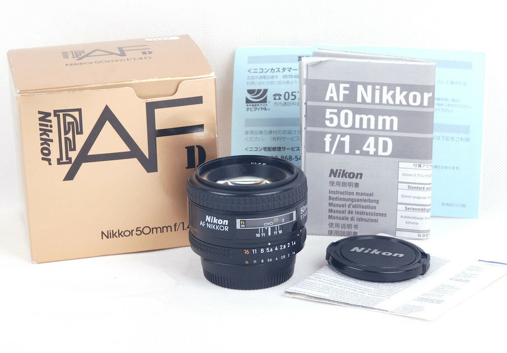 【美品】Nikon/ニコン AF Nikkor 50/1.4 D 新款 ブラック レンズ 外箱付