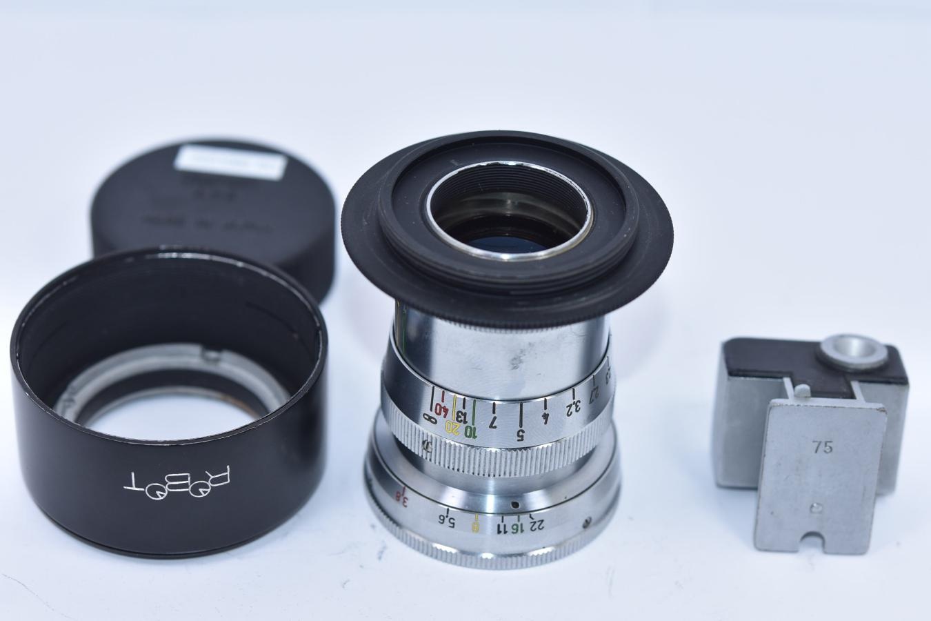 【希 少】Schneider-Kreuzach Tele-Xenar 75mm F3.8 純正フード、ファインダー付 【ROBOT→LEICA Lマウント変換アダプター付】