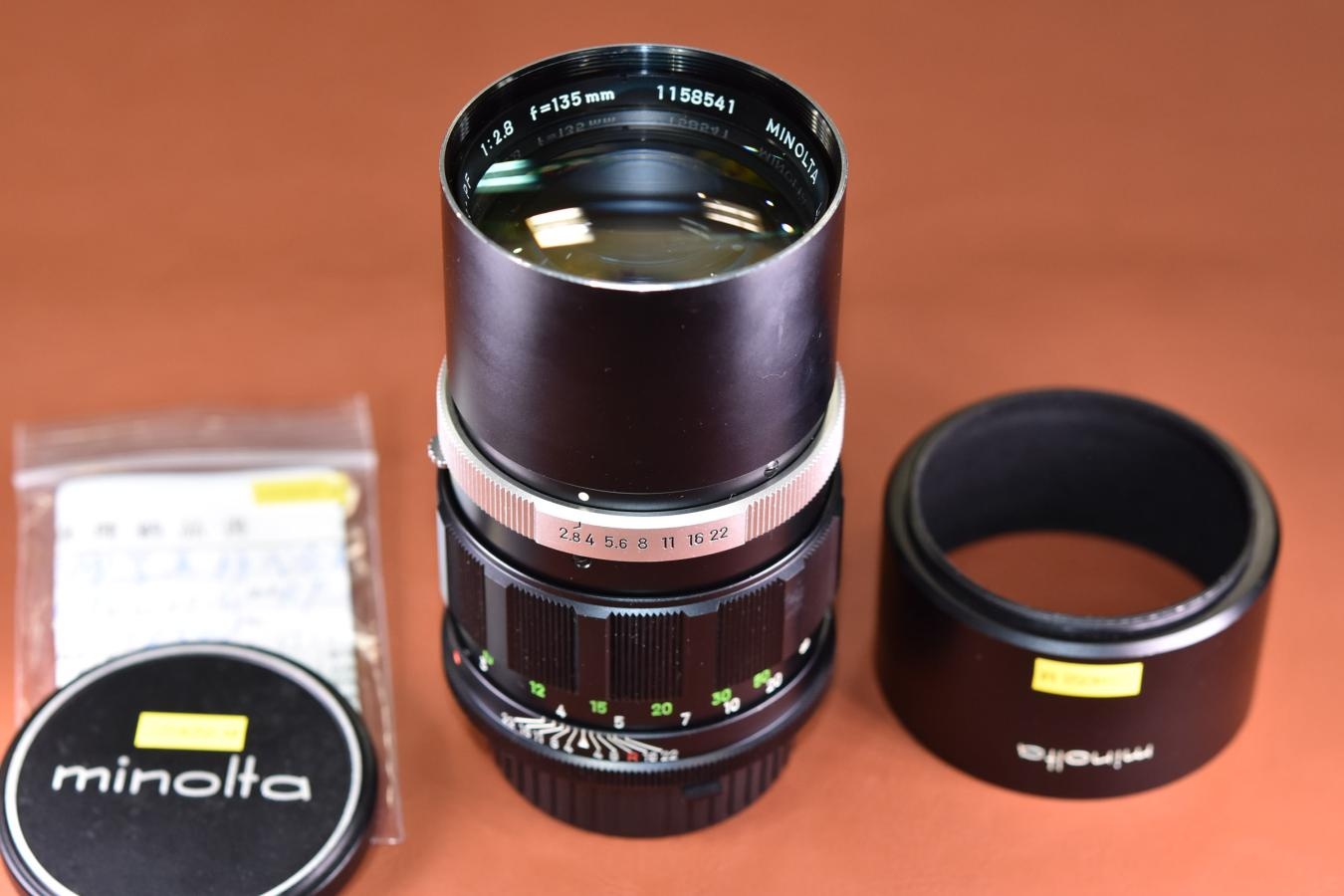 MINOLTA MC TELE ROKKOR-PF 135mm F2.8 整備済【純正メタルフード付】