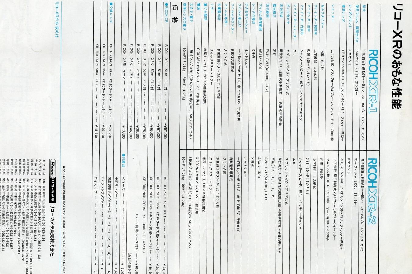 【絶版カタログ】信頼の一眼 RICOH XR-1 XR-2 カタログ