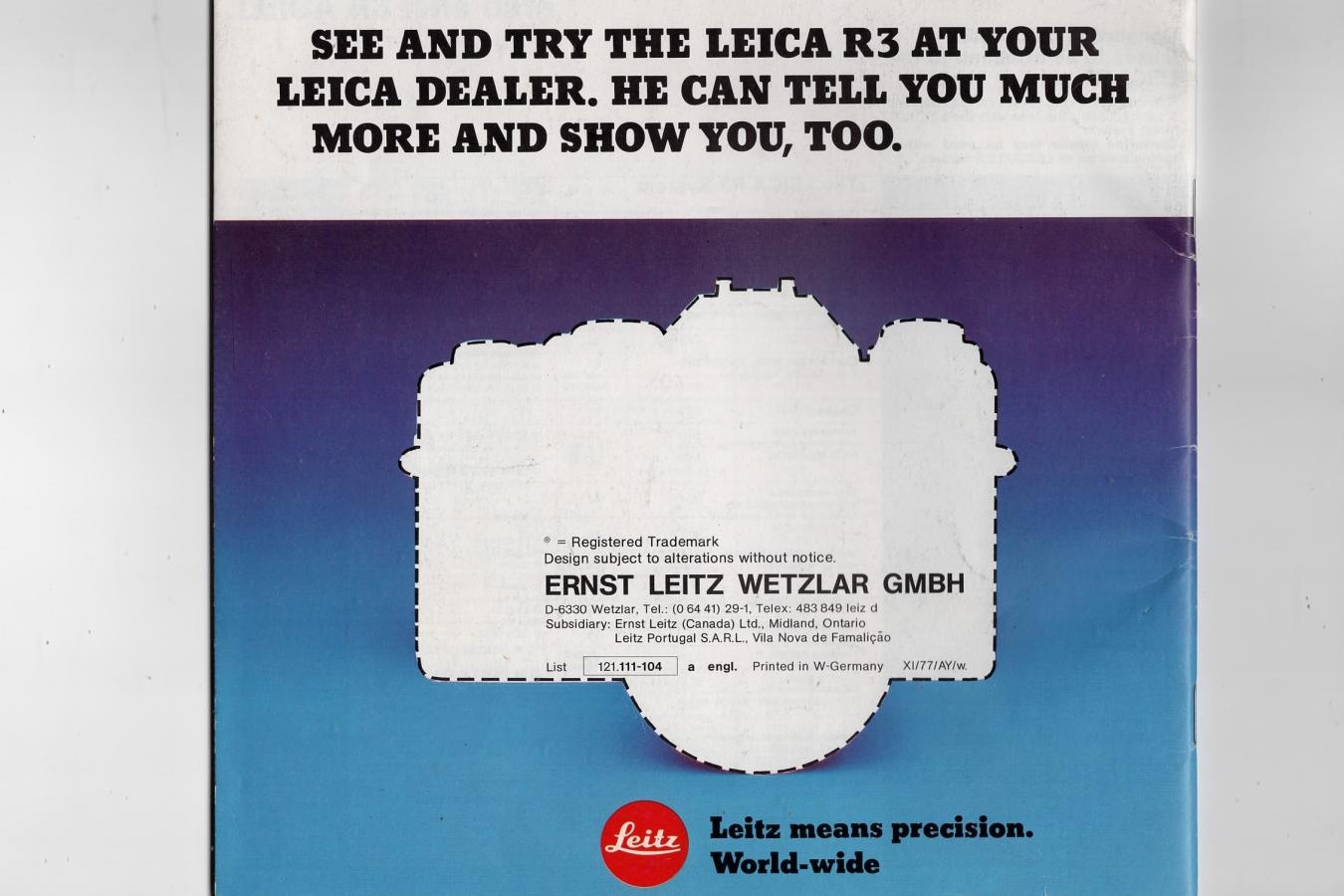 【絶版カタログ 希 少】LEICA R3 ELECTRONIC