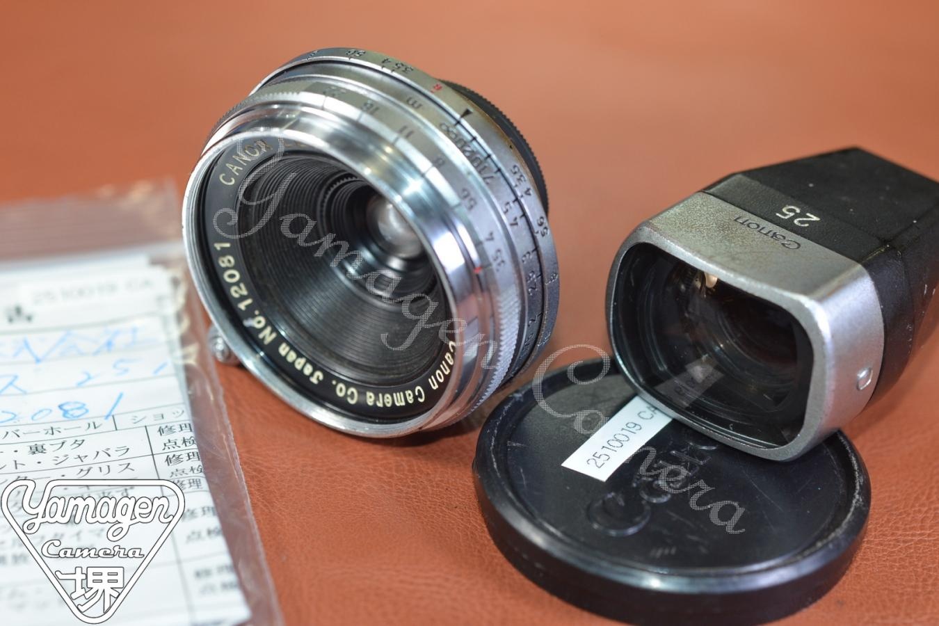 【B級特価品】CANON LENS 25mm F3.5 整備済 純正ファインダー付 【LEICA Lマウントレンズ】