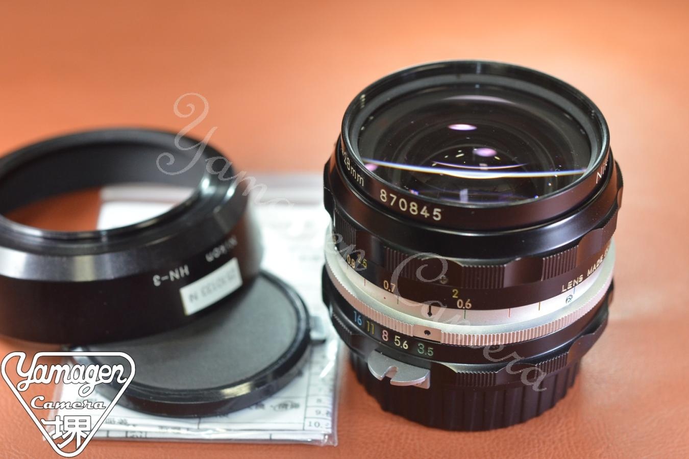 Nikon NIKKOR-H・C Auto 28mm F3.5 整備済 【純正メタルフードHN-3付】