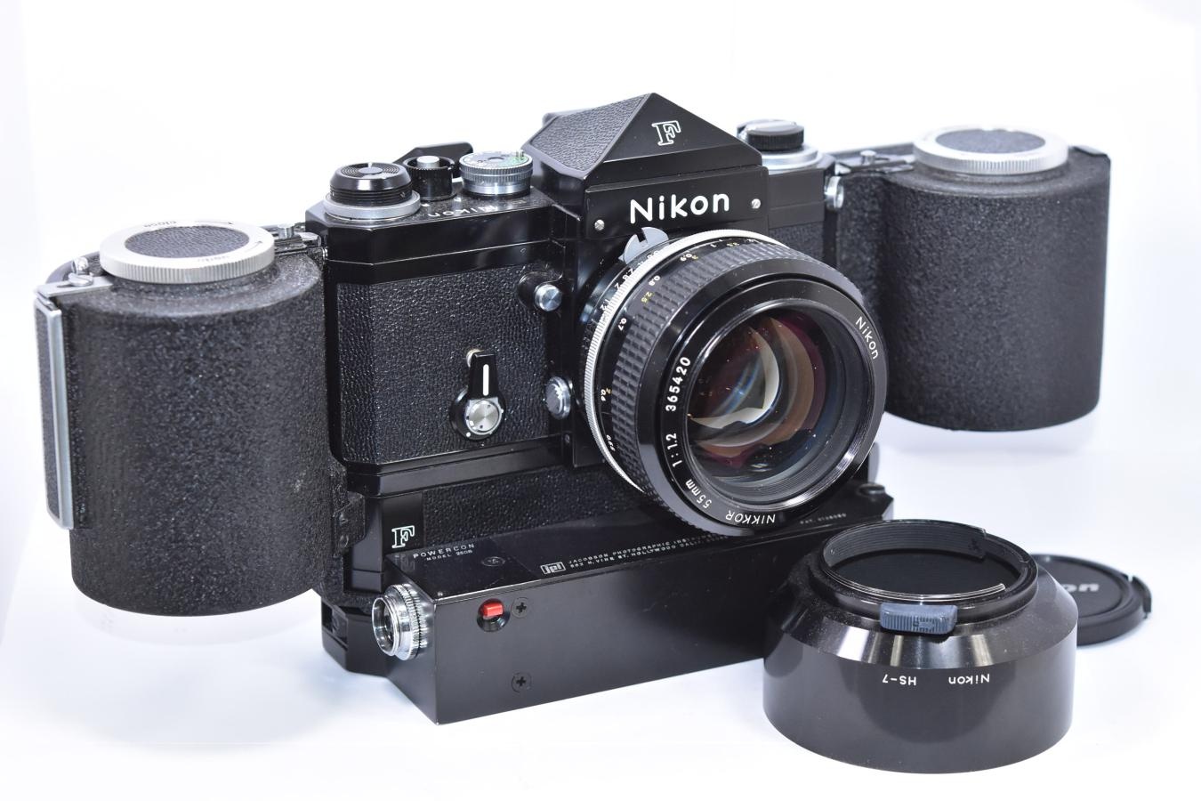 【コレクション向け 希 少】 Nikon NEW eye level Black 739万台 55/1.2付 【F-250モータードライブ、希少 JPI社米国製直結バッテリーケース付】