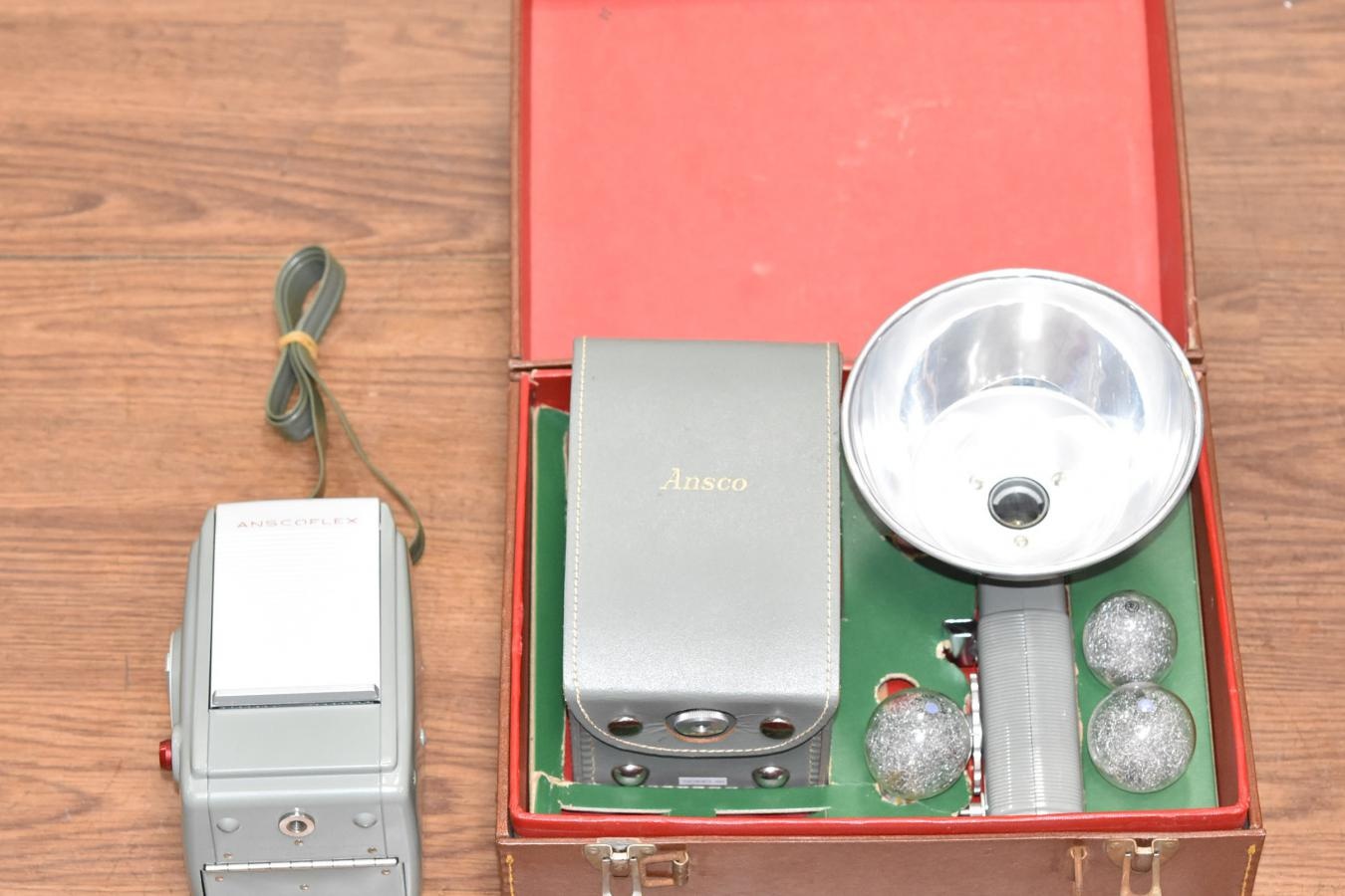 【希 少】 ANSCOFLEX 【純正専用フラッシュガン、電球3個、ケース付】