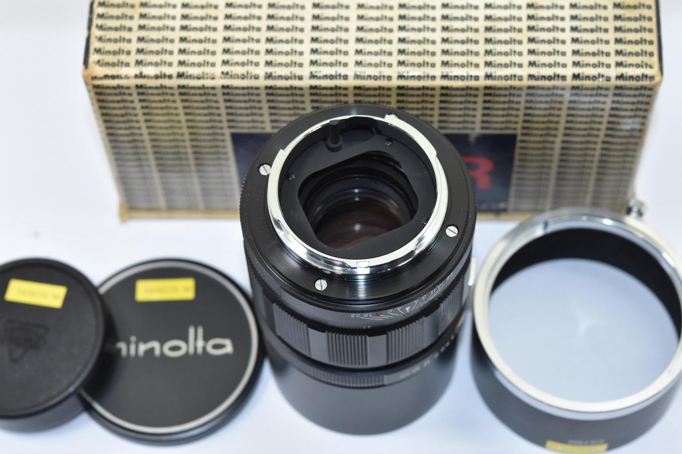 【コレクション向け】 MINOLTA AUTO TELE ROKKOR-PF 135mm F2.8 【純正フード、販売当時の愛用者カード、元箱付】