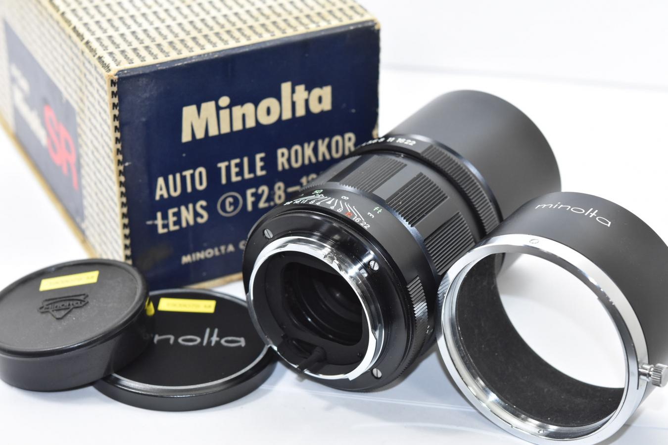 【コレクション向け】 MINOLTA AUTO TELE ROKKOR-PF 135mm F2.8 【純正フード、販売当時の愛用者カード、元箱付】