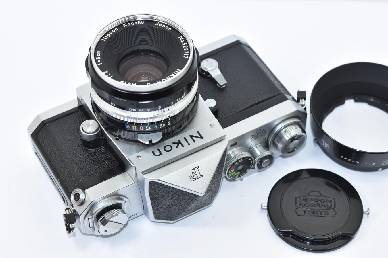 【コレクション向け 希 少】 Nikon F アイレベル640 NIKKOR-S Auto 5cm F2付 【チックマーク/R刻印入/PAT.PEND最初期 日本光学マーク入りフード、キャップ付】