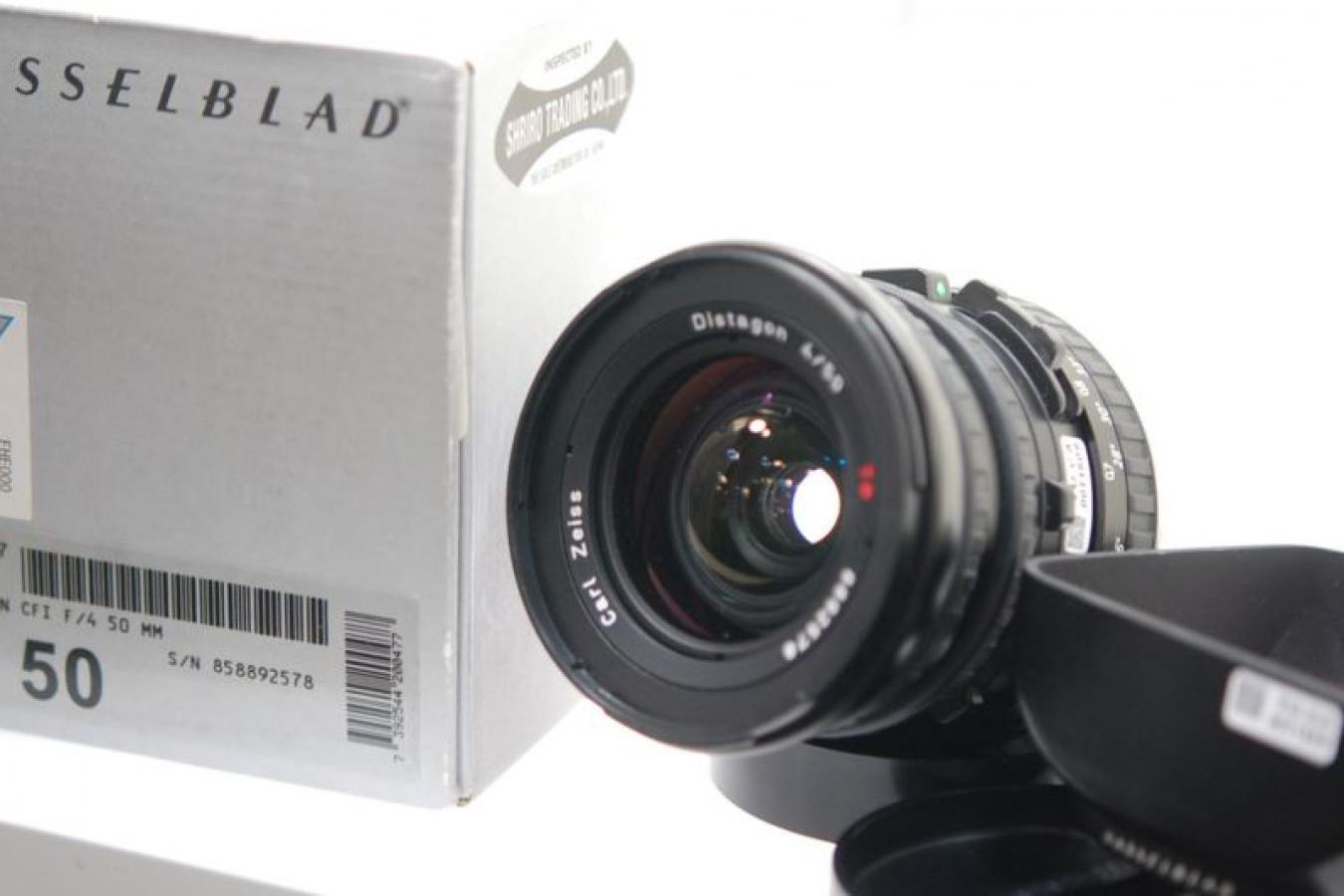 ハッセルブラッド CFi ディスタゴン 50mm F4 T* 純正フード、元箱付一式 【☆マーク入り正規品】